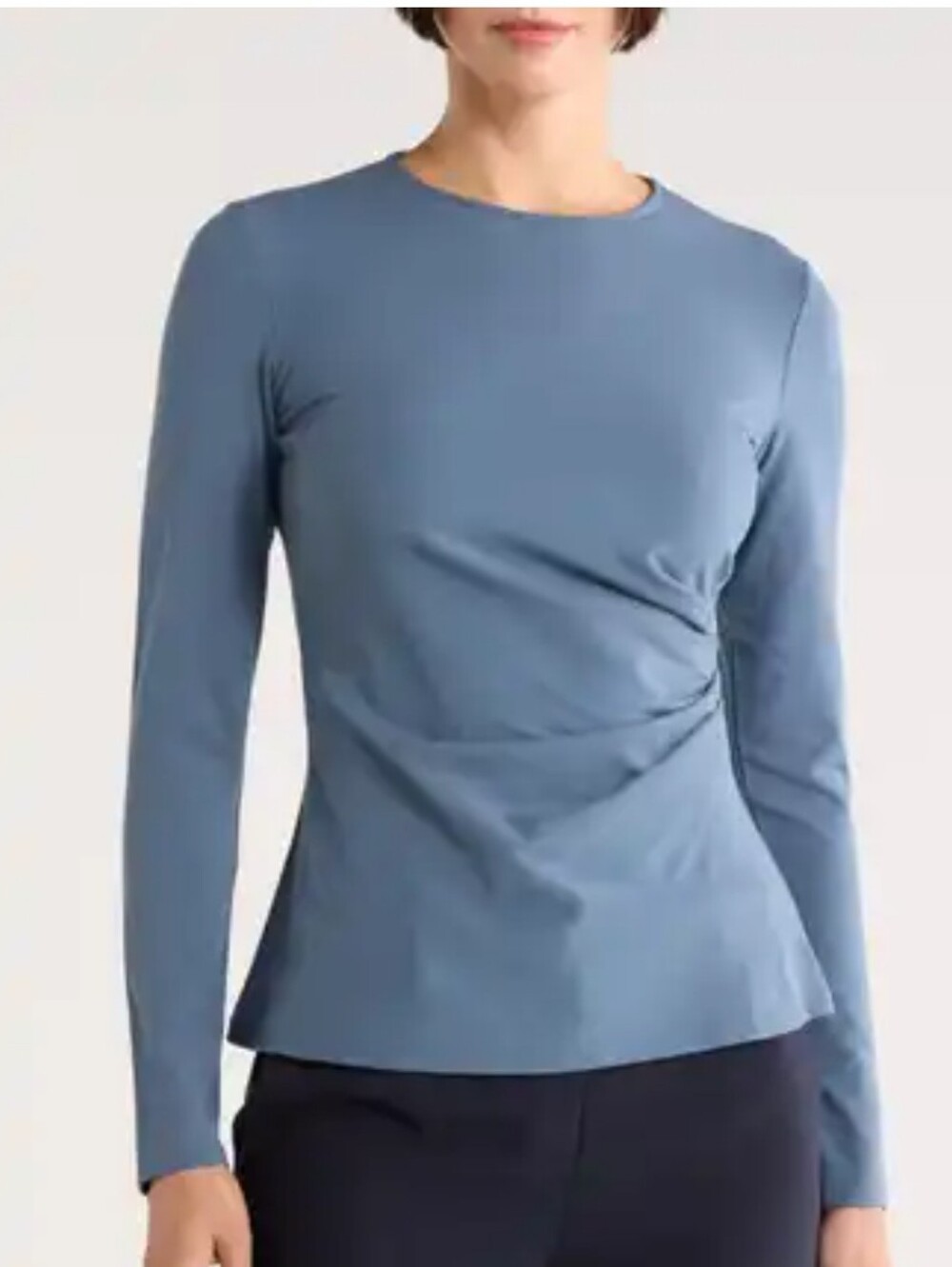 Theory Mirinz Slate Blue Long-Sleeve Side-Ruched Tee Size Large